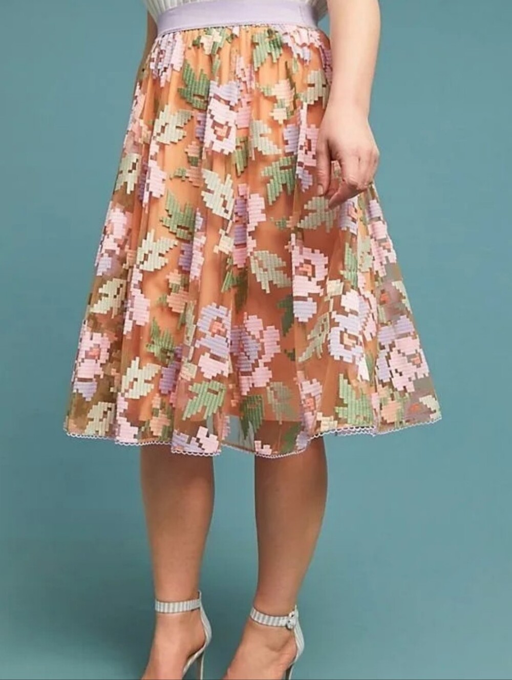 Maeve by Anthropologie Pixelated Tulle Floral Midi Skirt 3X